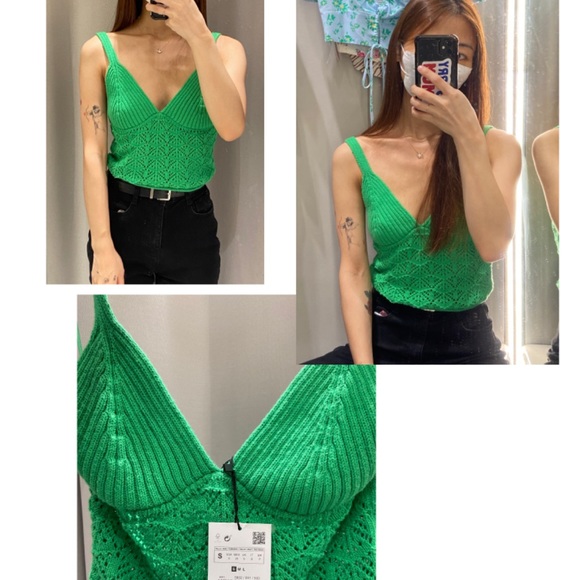 ZARA green knitwear open knit top size M - Picture 4 of 4